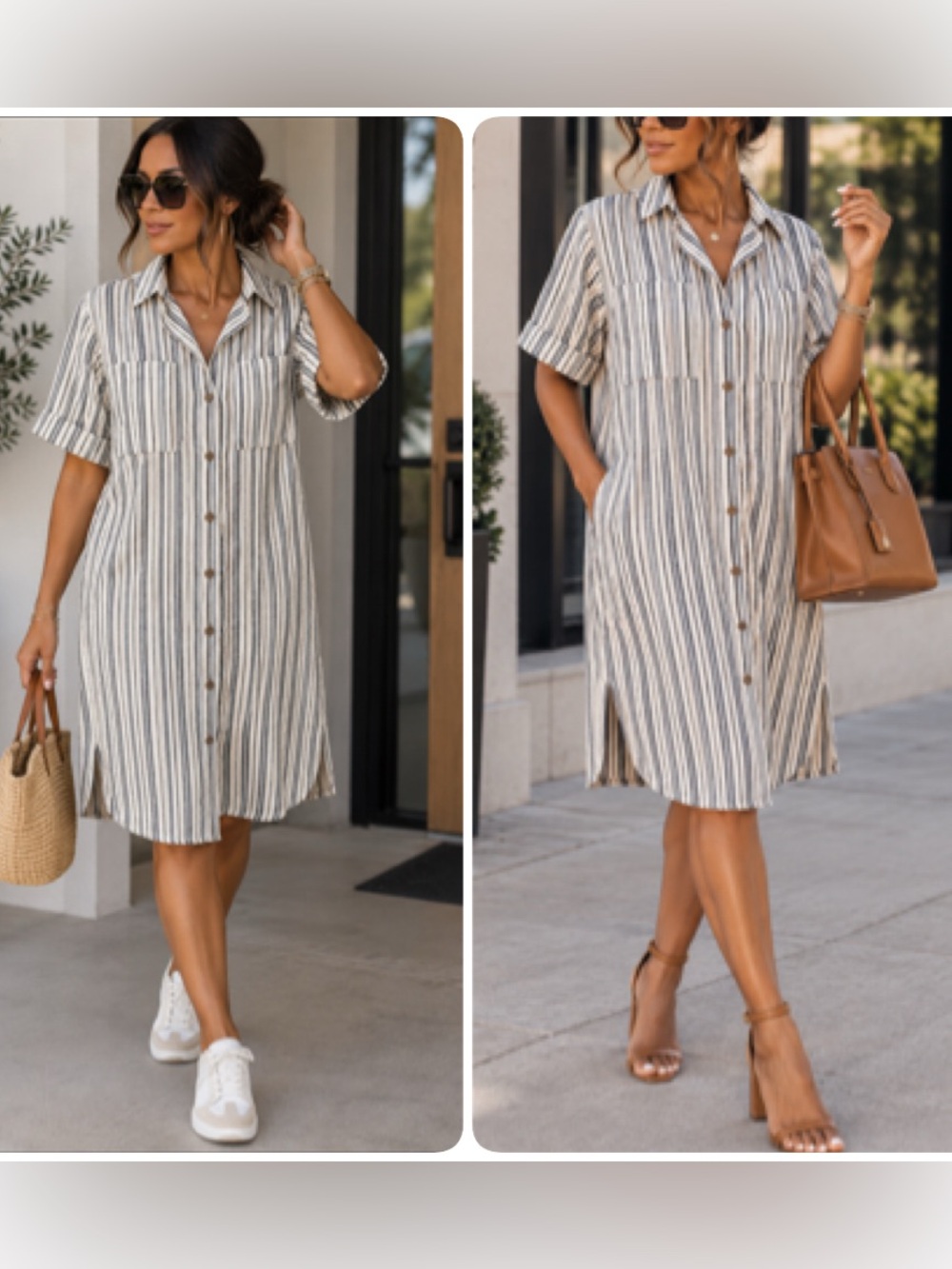 Universal Thread Festival Striped Button-Front Shirt Dress in Cream and Black